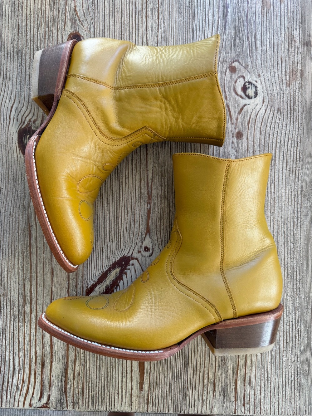 Charlotte Stone Leather Western Boot in Olive Yellow